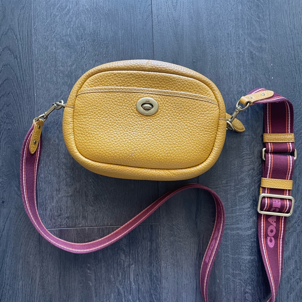 Coach Yellow Crossbody Bag with Pink Strap